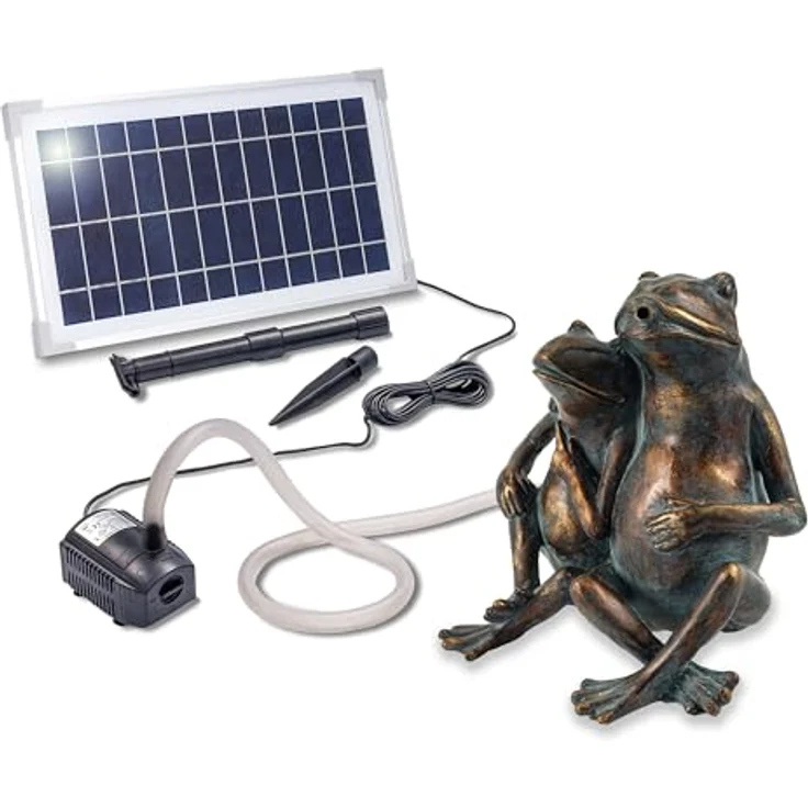 Esotec Solar Wasserspeier Set Frösche Paar, Teichfigur mit Solarpumpe, Brunnen und Vogeltränke, Hochwertiger Polyresin Wasserfallbrunnen, H=22cm, IP64 101657 – Bild 1