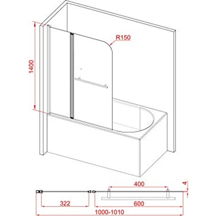 Marwell Badewannenfaltwand FACTORY, Einscheibensicherheitsglas, 2-teilig, Breite 100 cm, matt schwarz – Bild 6