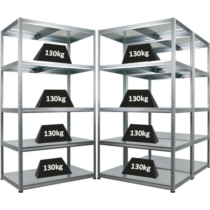 Proregal Metallregal Mega Deal Steel Eagle, Schwerlastregal mit 5 verstellbaren Fachböden, Traglast 130 kg pro Boden, verzinkt, H 180 x B 100 x T 60 cm – Bild 1