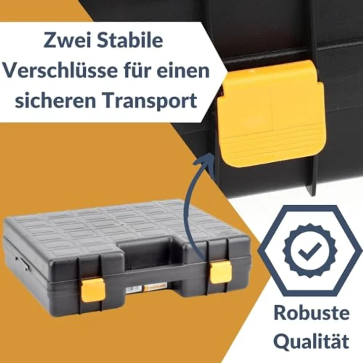 GarPet Werkzeugkoffer Maschinenkoffer leer universal für Elektrowerkzeuge Schaumstoffeinlage, doppelte Schaumeinlage, hochwertiges Polypropylen, stoßfest, 37 x 31,5 x 10 cm, schwarz – Bild 6