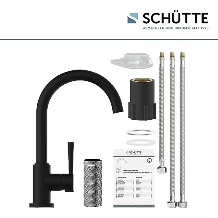 Schütte Cornwall Niederdruck Spültischarmatur, 360° schwenkbarer Wasserhahn mit Dripless-Strahlregler und Cold-Start Technik – Bild 7