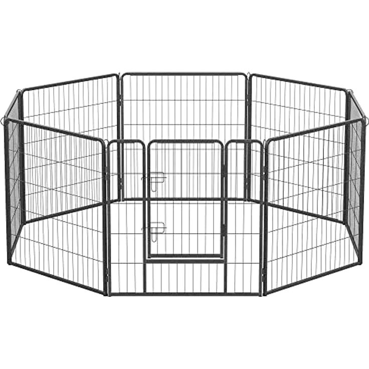 FEANDREA Hundezaun, 8 Platten DIY Hundepark, Doppel-L-Schloss, transportabel, 77 x 80 cm, für Innen, Außen, Terrasse, Hunde, Kaninchen, Hühner, grau