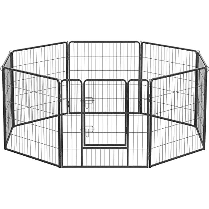 FEANDREA Hundezaun, 8 Platten DIY Hundepark, Doppel-L-Schloss, transportabel, 77 x 80 cm, für Innen, Außen, Terrasse, Hunde, Kaninchen, Hühner, grau – Bild 1