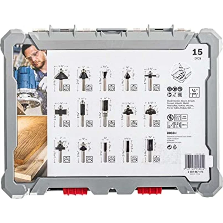 Bosch Professional 15tlg. Fräser Set (für Holz, für Oberfräsen mit 1-4 Zoll Schaft) – Bild 3