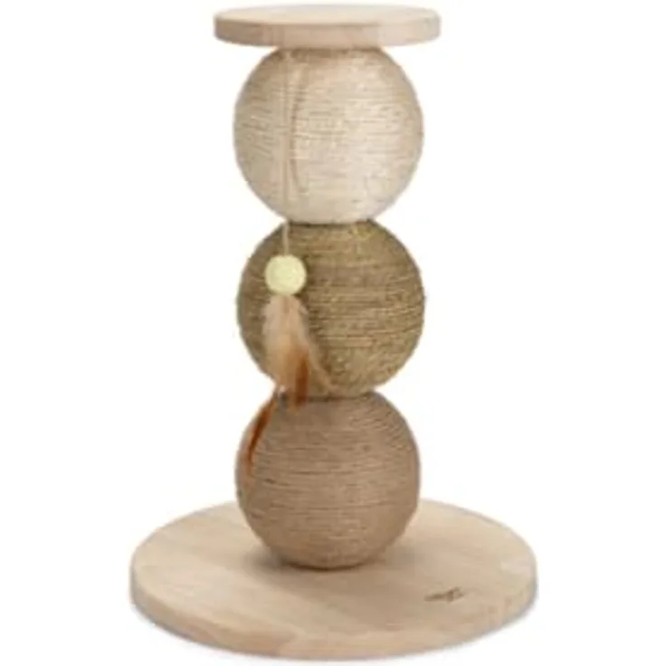 Designed by Lotte Elio (47.50 cm, Beige), Holz-Kratzbaum mit Kratzbällen und Spielzeug