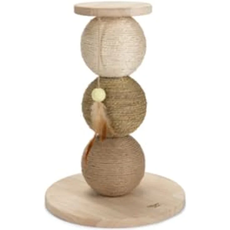 Designed by Lotte Elio (47.50 cm, Beige), Holz-Kratzbaum mit Kratzbällen und Spielzeug – Bild 1
