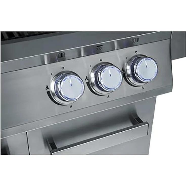 CHEF CUISINE BBQ Gasgrill – Outdoor Gasgrill 4 Brenner mit Seitenbrenner und Infrarot aus rostfreiem Edelstahl, 20,7 kW, 3-teilige Grillfläche, Grillhaube mit Sichtfenster und Thermometer, Grillwagen – Bild 4