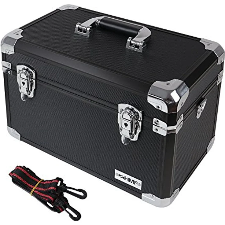 HMF Aufbewahrungsbox 14801, Kamerakoffer mit individueller Facheinteilung, robuste Alu Transportkiste, 40x27,5x23,5 cm, schwarz – Bild 4
