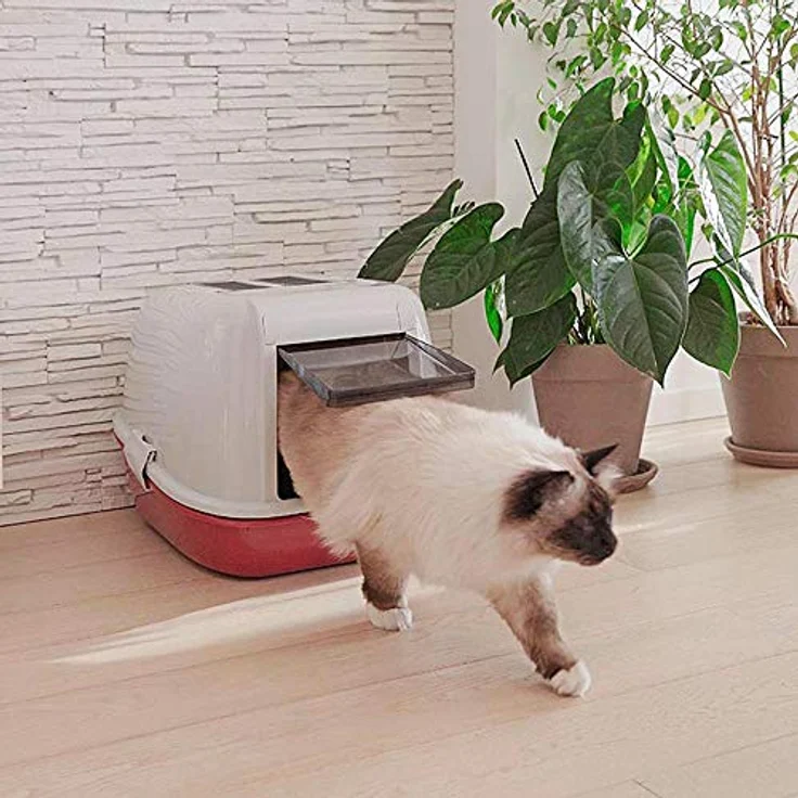 Ferplast Katzentoilette mit Deckel, Sieb-System MAGIX, stabiler Kunststoff, tiefer Boden, abgedunkelte Schwingtür, Bordeaux – Bild 2