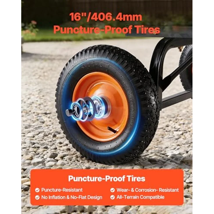 VEVOR Gartenwagen 680 kg, Transportwagen mit Kippfunktion und verstellbarem Griff, pannensichere PU-Räder, leichtes Handling für Gartenarbeiten – Bild 3