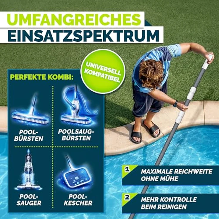tillvex Pool Teleskopstange 1,20 - 3,60m, Aluminium Poolstange zur Reinigung mit 3-fach Teleskop und ergonomischem ABS-Griff – Bild 2