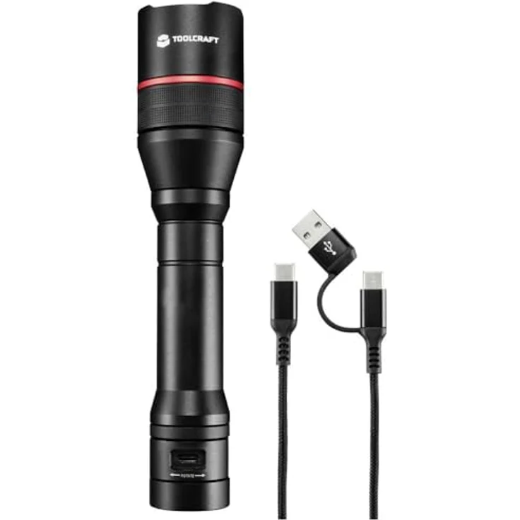 Toolcraft Handlampe verstellbar, mit USB-Schnittstelle, mit Stroboskopmodus akkubetrieben 3500lm (Schwarz, 20.50 cm) – Bild 3