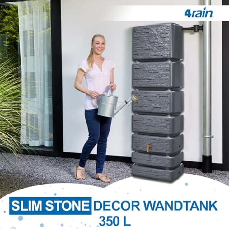 4rain Regentonne Slim Wandtank sandbeige 350 Liter - Steinoptik, UV-stabil, made in Germany – Bild 2