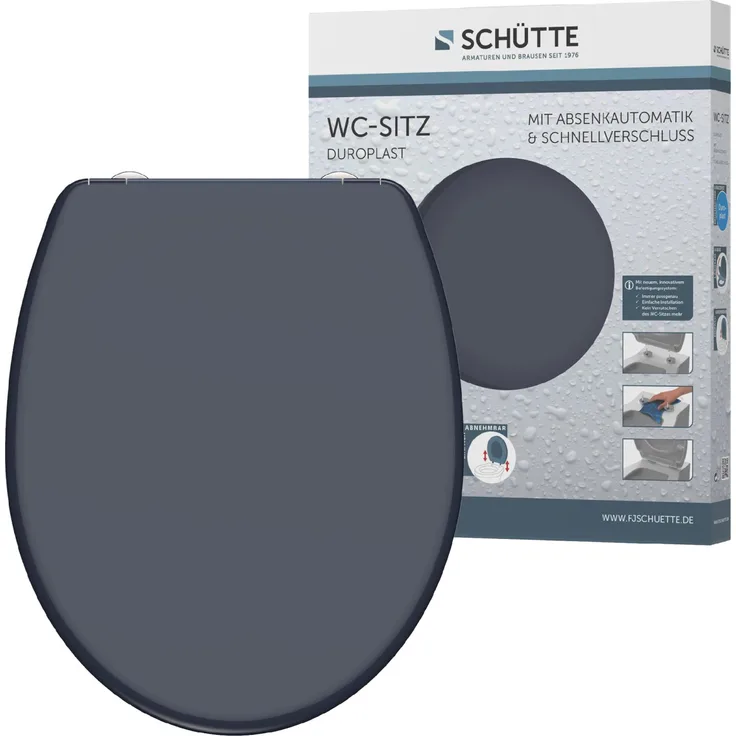 Schütte WC-Sitz Anthrazit Duroplast, Absenkautomatik & Schnellverschluss, O-Form, bruchsicher & kratzfest