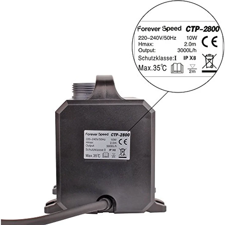 Forever Speed Super Eco Teichpumpe 3000 l/h, Filterpumpe mit niedrigem Verbrauch und hoher Korrosionsbeständigkeit – Bild 2