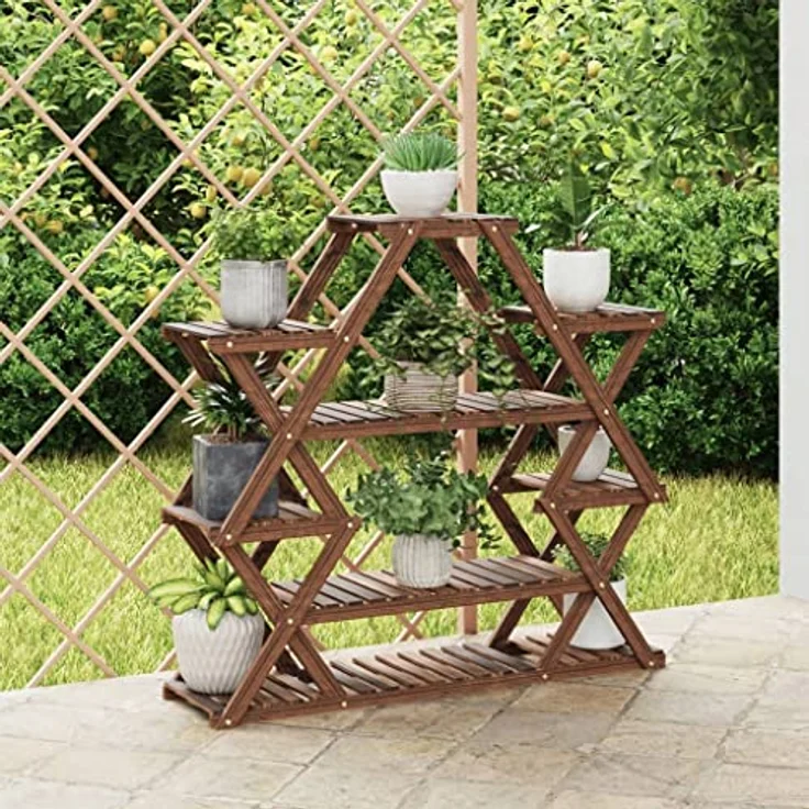 vidaXL Blumenständer, Pflanzständer 110x25x105 cm Karbonisiertes Braun Massivholz Tanne – Bild 2