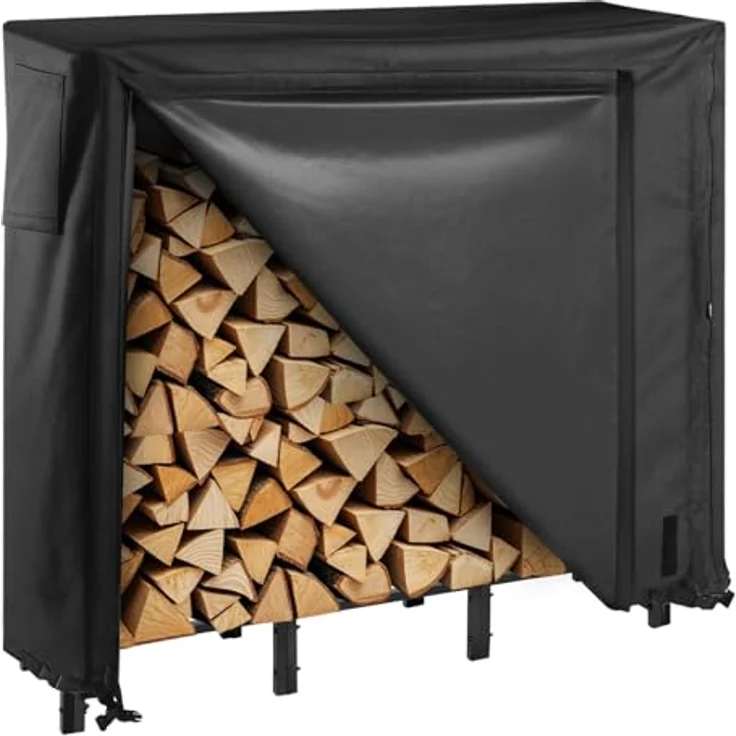 VEVOR Metall Kaminholzregal, 122x32x118 cm, max. Tragkraft 181 kg, wetterfeste Abdeckung aus 600D Oxford-Gewebe, ideal für Veranden und Gärten – Bild 1