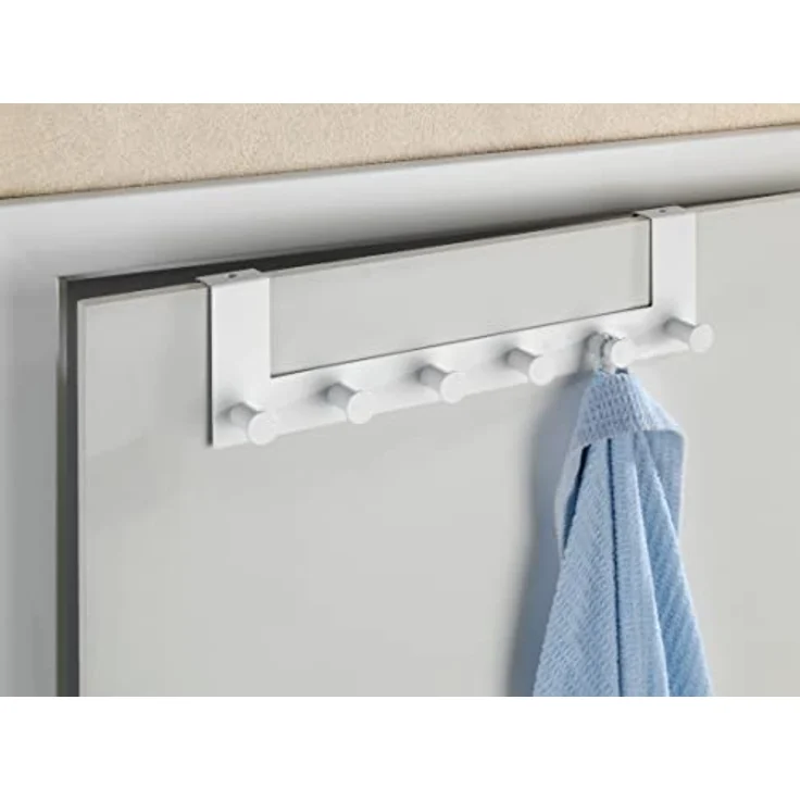 WENKO Türgarderobe Celano Weiß - Hakenleiste mit 6 Haken, für Türfalzstärken bis 2 cm, Stahl, 39 x 11 x 5.5 cm, Weiß – Bild 4