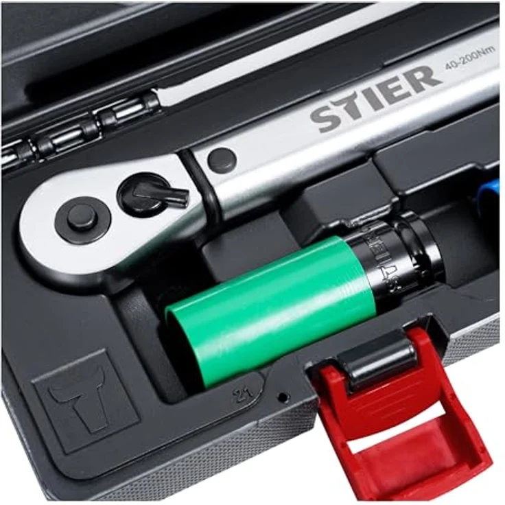 Stier Drehmomentschlüssel 1/2 Zoll, Rad-Montage-Set 40 - 200 Nm, 5-teilig mit hochpräziser Auslösegenauigkeit, Umschaltfunktion und Kalibrierzertifikat – Bild 5