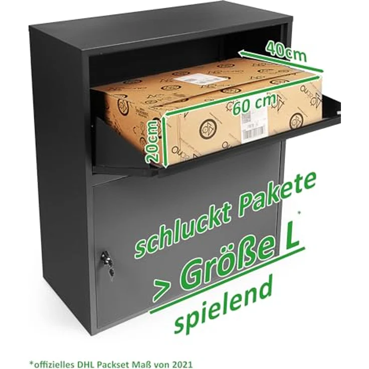Ondis24 Korona Paketbox Postbox XXL 103 cm x 73 cm Schwarz - mit Paketsafe, für Pakete, Päckchen, Warensendungen und Briefe – Bild 4
