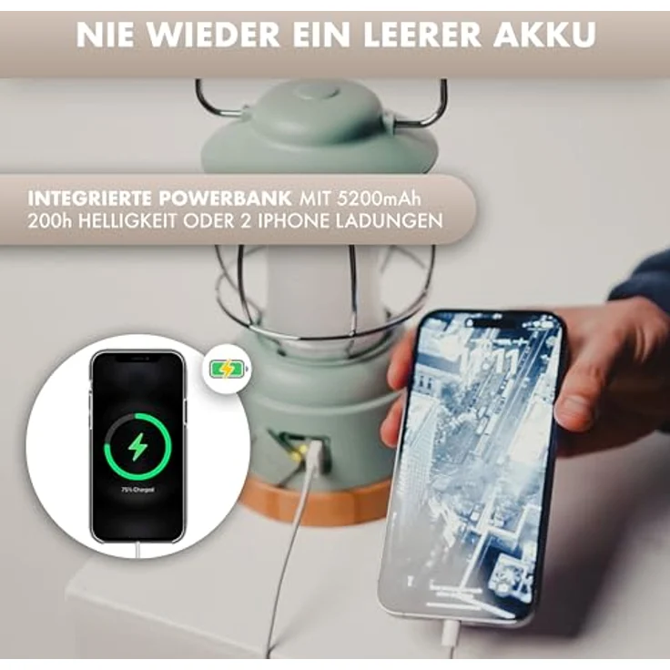 NATURBUMMLER Campinglampe aufladbar mit Powerbank [LUX Secure+], IPX4 wasserdicht, dimmbar, 5200 mAh Akku für 200h Leuchtkraft, LED Zeltlampe für Outdoor-Aktivitäten – Bild 5