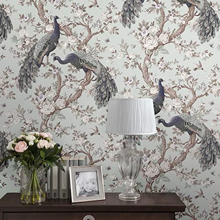 Laura Ashley Belvedere Duck Egg Tapete, abziehbare Vliestapete mit "Paste the Wall" Anwendung, 64 cm Musterwiederholung – Bild 2