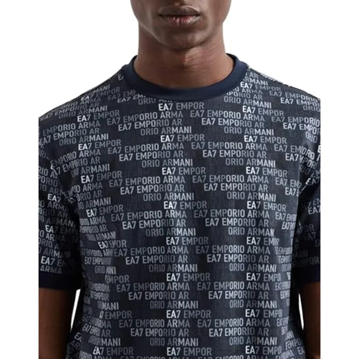 Emporio Armani Herren T-Shirt mit Rundhalsausschnitt und Allover-Monogramm, Blau, Größe M – Bild 2