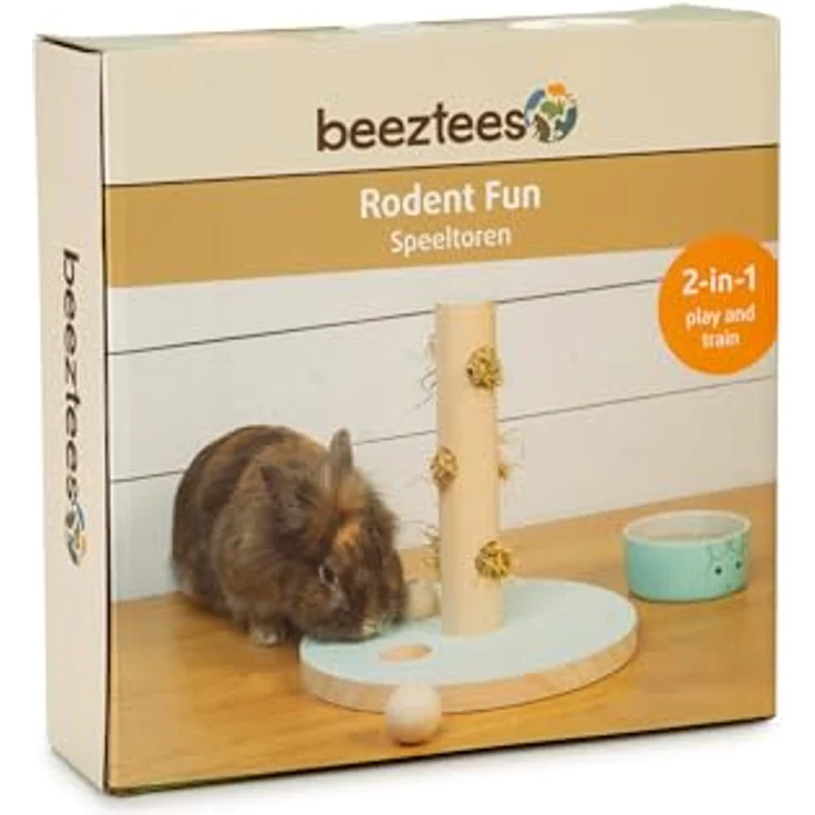 Beeztees Spielturm Hayra, Tier-Intelligenzspielzeug für Nager aus Holz, mint mit Snack-Ball und Heufüllöffnung – Bild 6
