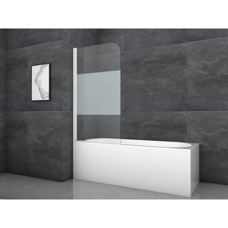 Marwell Badewannenfaltwand White Glow, Einscheibensicherheitsglas, Einflügelig, mit Aluminiumprofil Aufsatz für Badewanne