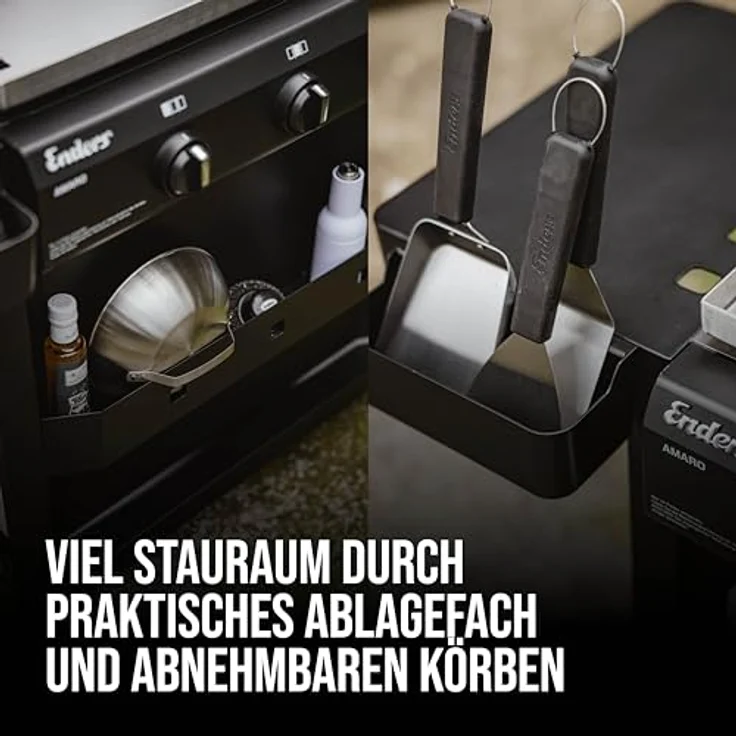 Enders Amaro Plancha Grill, Edelstahl-Plancha mit 3 stufenlos regulierbaren P-Brennern, inkl. zwei Körben, silber – Bild 3