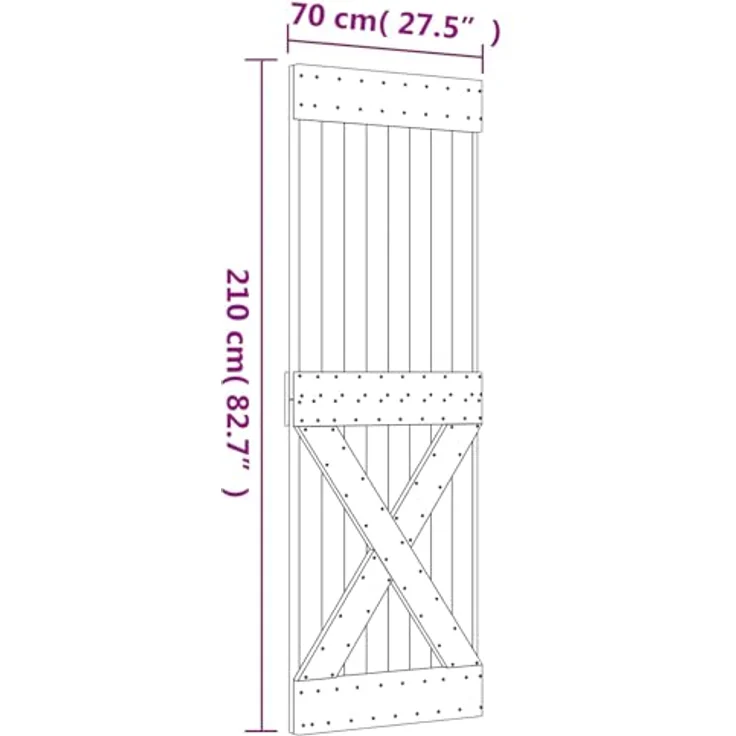 vidaXL Schiebetür Natürlich und Weiß, 70 x 210 cm, Massivkiefer, platzsparendes modernes Design, funktionales Trenner-Kit – Bild 3