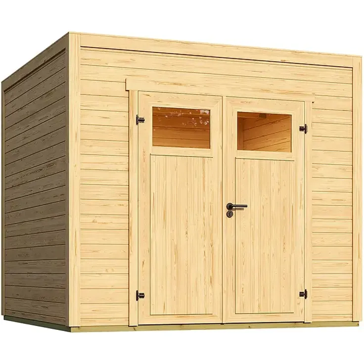 Weka Gerätehaus Batu Nika 2, 250 x 257,5 cm, aus massiver nordischer Fichte, naturbelassen, mit Doppeltür in Mattschwarz