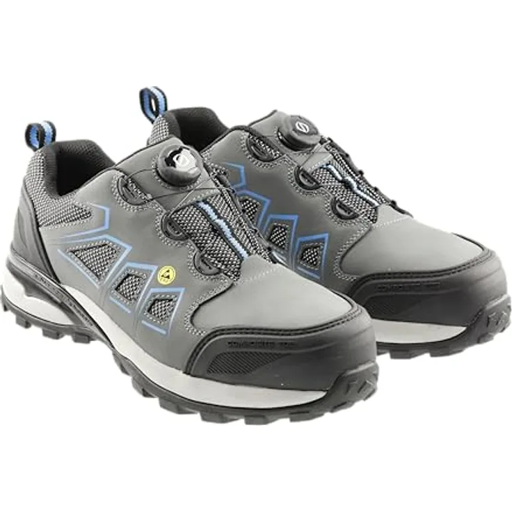 Högert Technik FULDE Sicherheitsschuhe LACE SYSTEM S3S SR FO ESD, Halbschuhe, grau/blau, mit Kompositkappe und rutschfester Sohle, optimaler Schutz vor elektrostatischer Entladung, schnelle Schnürregulierung