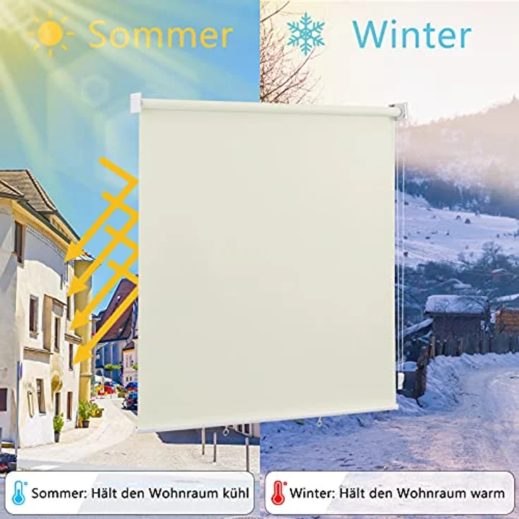 WOLTU Außenrollo Senkrechtmarkise Balkonrollo Outdoorrollo Sichtschutzrollo Wetterfest Sonnenschutz UV Schutz, Vertikal Sonnensegel Reflektierende Thermofunktion für Fenster & Türen, Beige 100x140 cm – Bild 4
