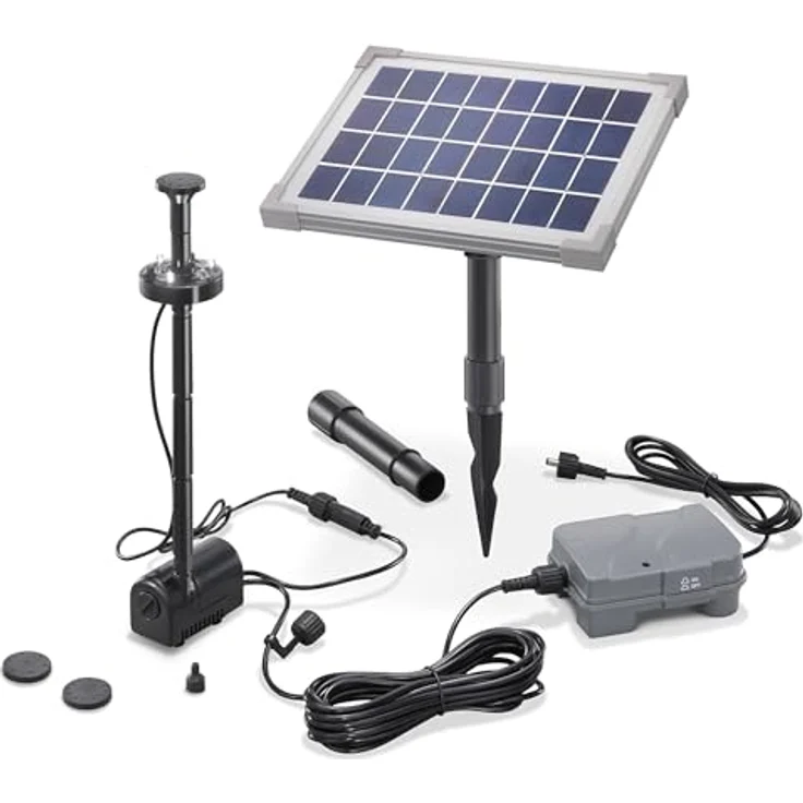 Esotec Solar Teichpumpenset 5 160 LED, Komplettset mit LiFePO4 Akkubox, Sprinklerpumpe 160 l/h, 5W Solarmodul und Erdspieß für Outdoor-Wasserspiele, 101920 – Bild 1