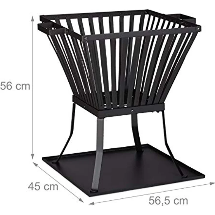 Relaxdays Feuerkorb XL mit Schürhaken, Terrasse u. Garten Feuerschale mit Unterlage, für Holz, HBT 56x56,5x45cm, schwarz – Bild 4