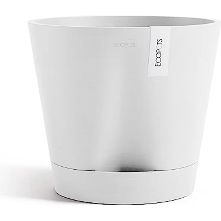 ECOPOTS Blumentopf Venice 2 mit Bewässerung Weiss - Durchmesser Ø 30 cm rund groß - Pflanzentopf aus Recycling Kunststoff - Übertopf mit Wasserversorgung modern für Indoor und Outdoor Weiß
