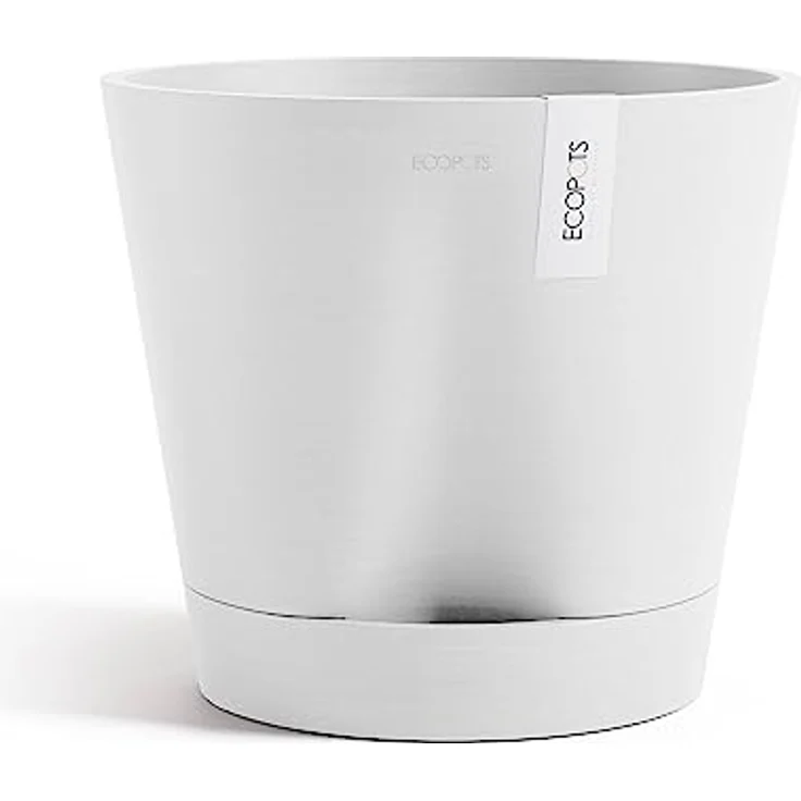 ECOPOTS Blumentopf Venice 2 mit Bewässerung Weiss - Durchmesser Ø 30 cm rund groß - Pflanzentopf aus Recycling Kunststoff - Übertopf mit Wasserversorgung modern für Indoor und Outdoor Weiß – Bild 1