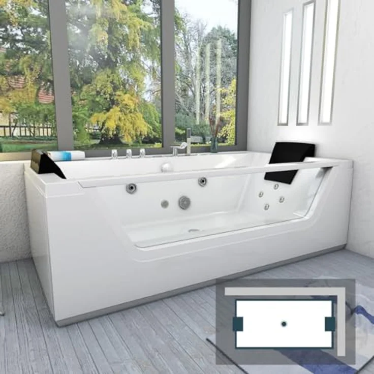 AcquaVapore Whirlpool W83R-C, 180x90x55cm, mit Reinigungsfunktion, 2-Personen, Acryl, 1100W Pumpen, Radio und Lichttherapie – Bild 4