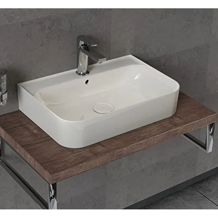 Aqua Bagno | Waschbecken, Design Aufsatzwaschbecken, Waschtisch, aus Keramik, Handwaschbecken | 70x38x12cm | Weiß