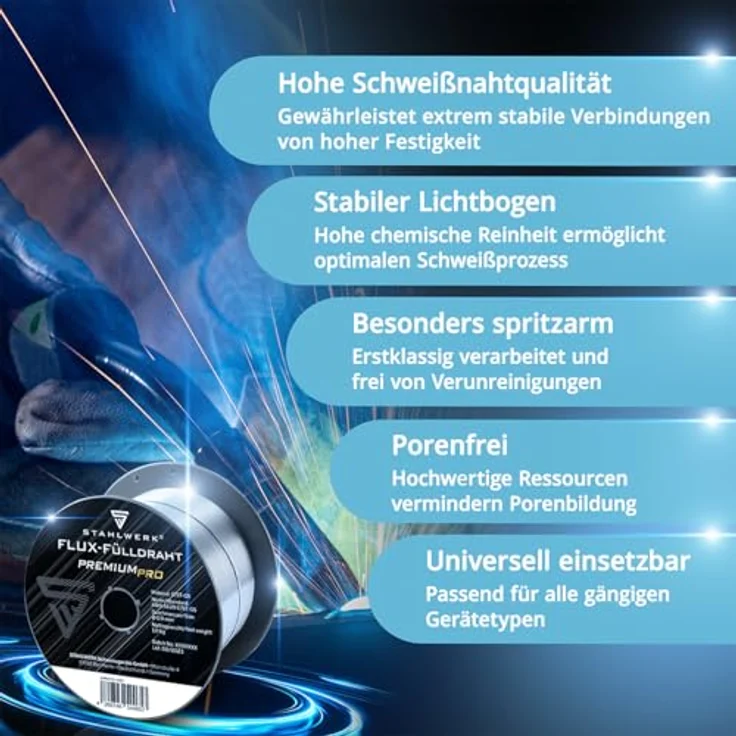 STAHLWERK MIG/MAG Fülldraht Ø 0,8 mm, FLUX Schweißdraht E71T-1C, auf 1kg D100 Rolle mit 16mm Dorn, universell einsetzbar, 2er Set – Bild 3