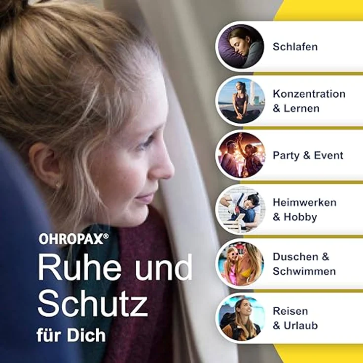 OHROPAX Classic Gehörschutzstöpsel, 12 Stück aus Wachs, hohe Schalldämmung SNR 21 dB, VOR-Ohr-Stöpsel für Schlaf und Entspannung – Bild 3
