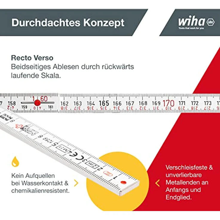 Wiha Gliedermaßstab Longlife Plus 2 m metrisch, 10 Glieder (27059) weiß – Bild 4