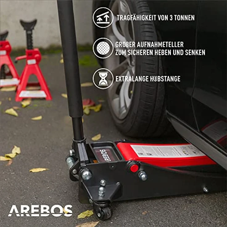 AREBOS 3T Rangierwagenheber Wagenheber Doppelkolben Flach Hydraulisch SUV Rot - Schwarz - Rot – Bild 2
