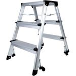 Dönges Klappleiter mit Rollen, 3 Stufen 6500-11 (Klapptritt Rolltritt Tritt Stufenstehleiter Stehleiter Arbeitsplattform Trottleiter) Höhe: 606 mm/Breite: 435 mm/Tiefe: 620 mm