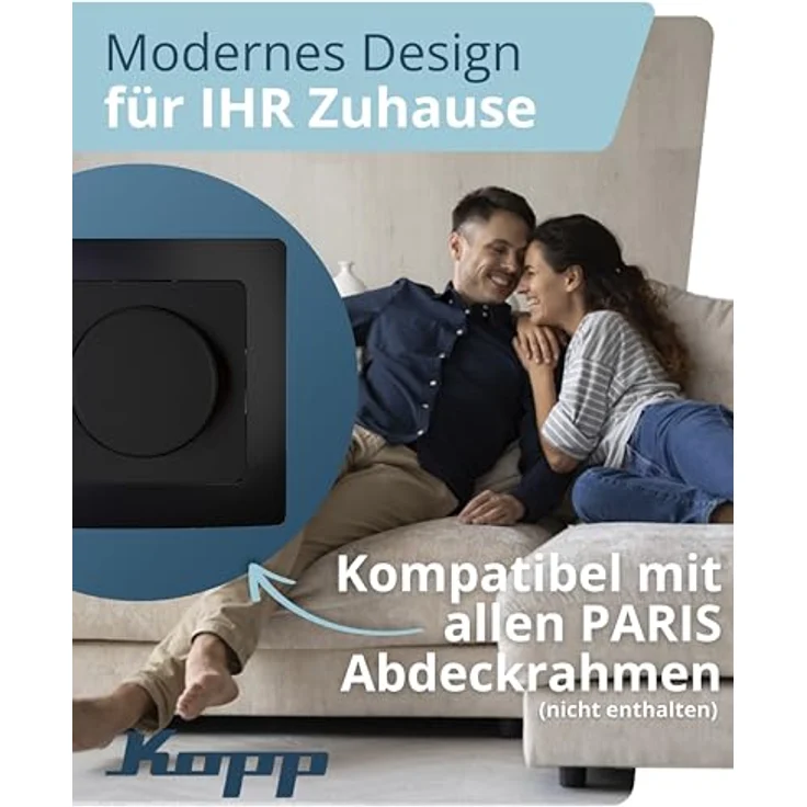 Kopp Abdeckrahmen 843450088, Schalter-Zubehör, schwarz, mit Dreh-/Druckknopf und Dimmung Phasenabschnitt/Phasenanschnitt – Bild 3
