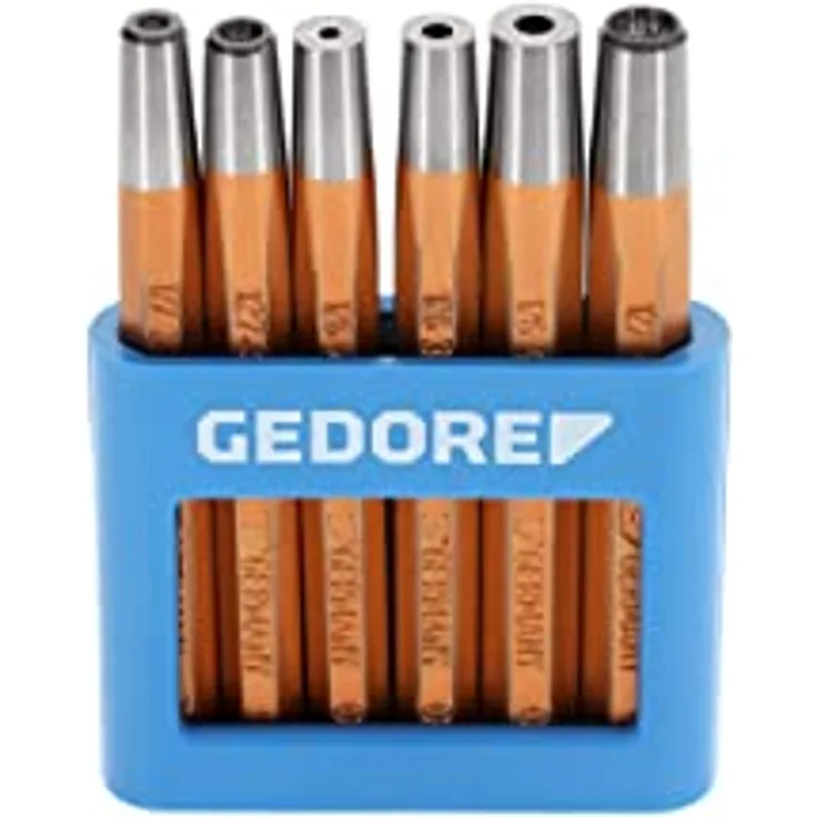 GEDORE Nietzieher und -kopfsetzer-Satz, 6-teiliges Set, gehärtet für Schlagwerkzeuge, im PVC-Halter, 125 B