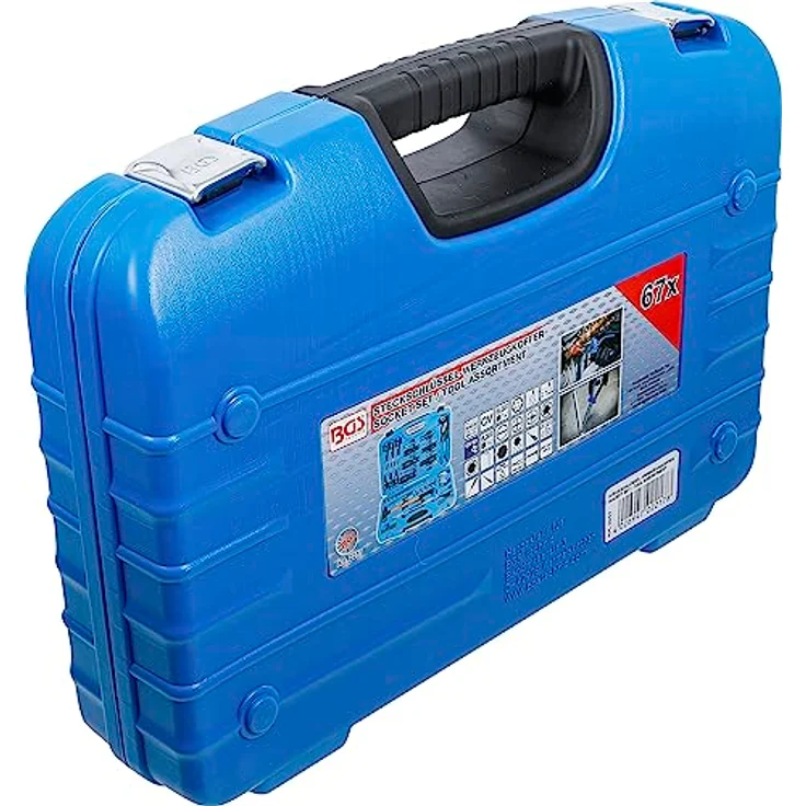 BGS Steckschlüssel-Werkzeugkoffer 67-tlg., Chrom-Vanadium-Stahl, ergonomische 2-Komponenten-Griffe, kompakte Aufbewahrung – Bild 8
