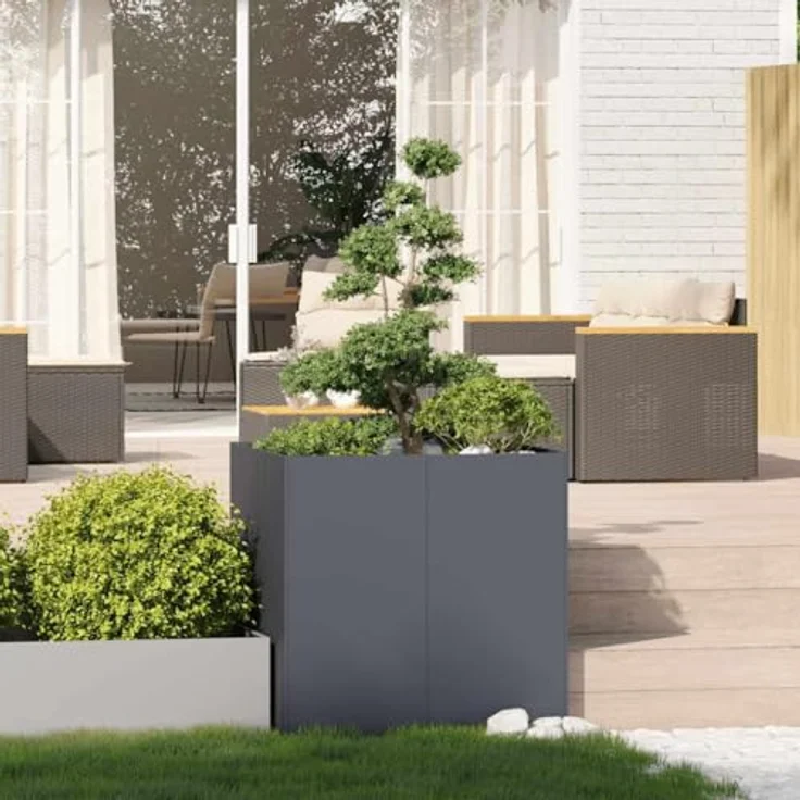 vidaXL Pflanzgefäß Anthrazit 80x80x80 cm Stahl, Pflanzschale mit viel Platz, erhöhte Stabilität und modernem Design – Bild 4