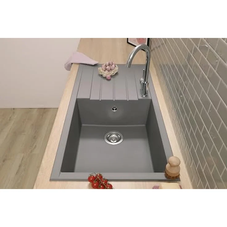 Respekta Houston Mineralitespüle Betongrau, 1 Becken Einbauspüle 100 x 50 cm, geeignet für Unterschränke ab 60 cm Breite – Bild 4